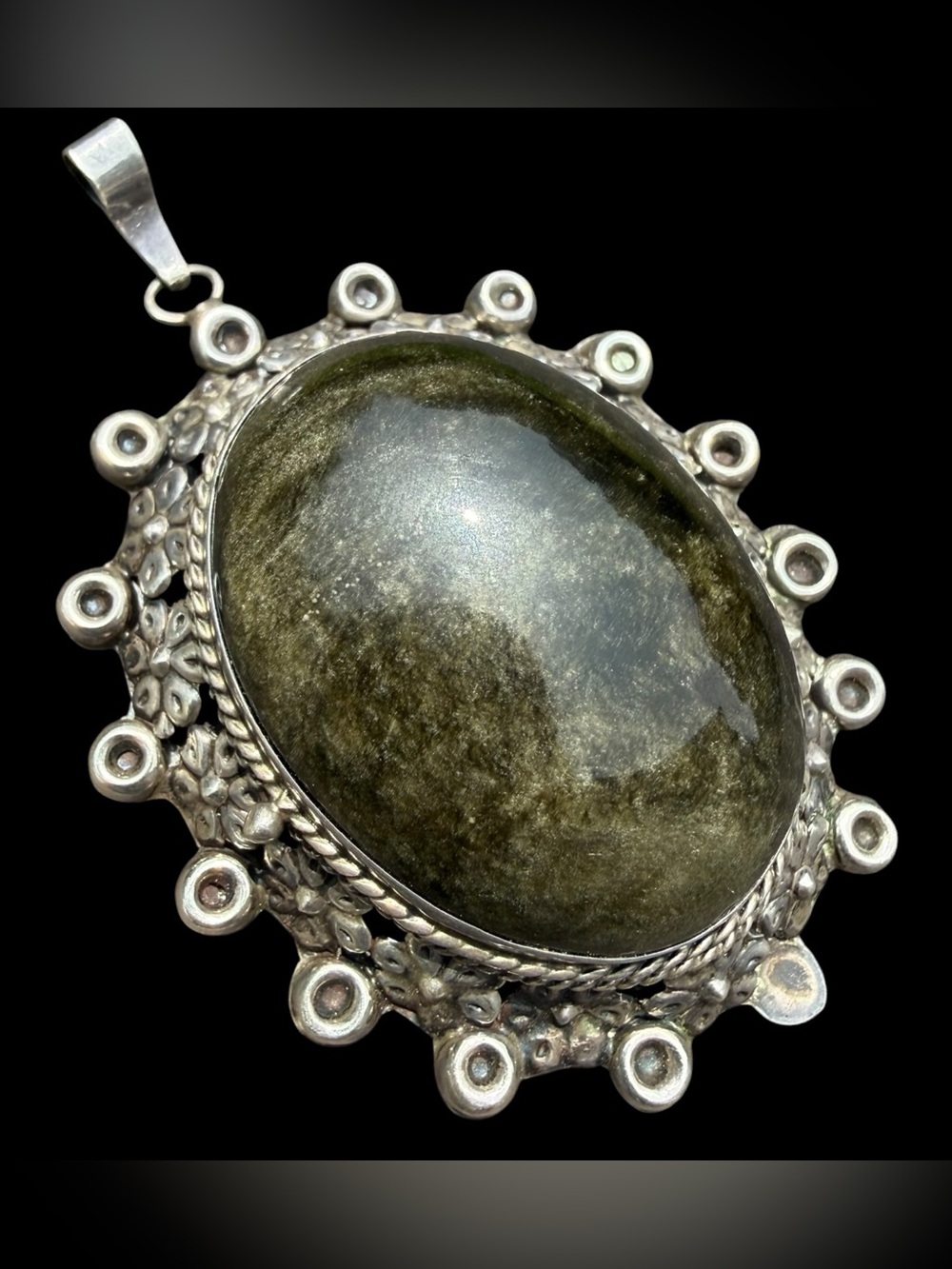 36.8g HUGE TAXCO POISON BOX LOCKET PENDANT Mexico Sterling Silver Obsidian VTG